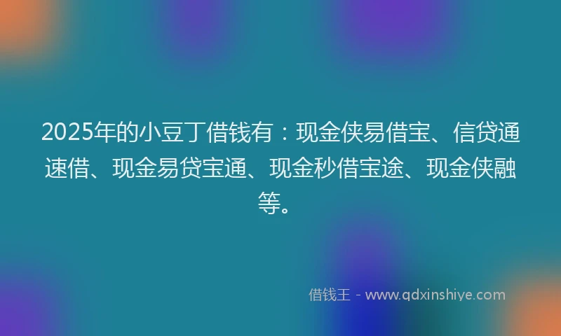 2025年的小豆丁借钱有：现金侠易借宝、信贷通速借、现金易贷宝通、现金秒借宝途、现金侠融等。