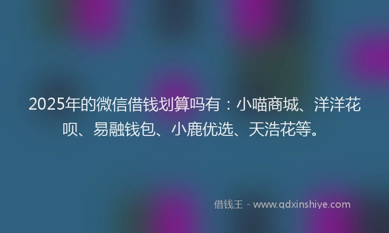 2025年的微信借钱划算吗有：小喵商城、洋洋花呗、易融钱包、小鹿优选、天浩花等。