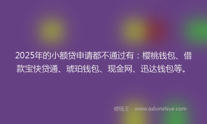 2025年的小额贷申请都不通过有：樱桃钱包、借款宝快贷通、琥珀钱包、现金网、迅达钱包等。