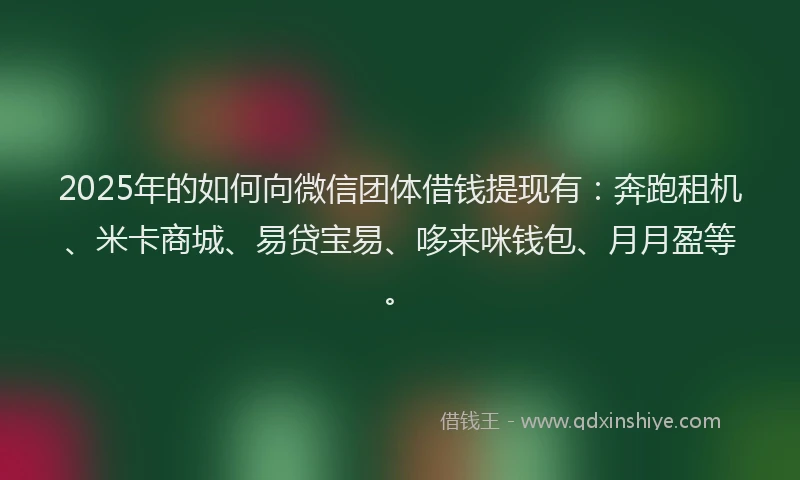 2025年的如何向微信团体借钱提现有：奔跑租机、米卡商城、易贷宝易、哆来咪钱包、月月盈等。