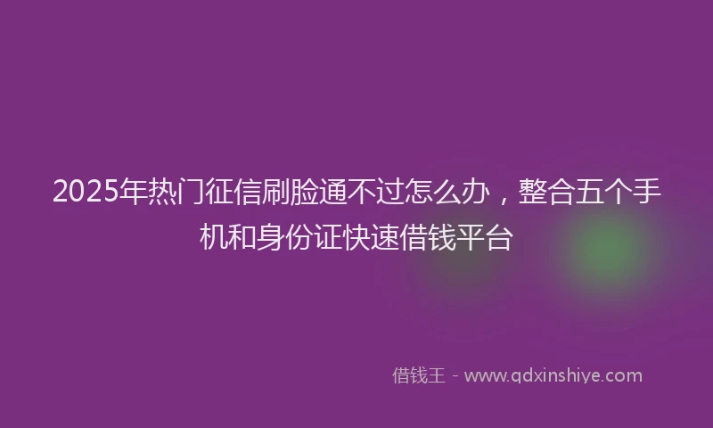 2025年热门征信刷脸通不过怎么办，整合五个手机和身份证快速借钱平台