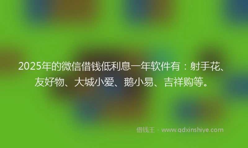 2025年的微信借钱低利息一年软件有：射手花、友好物、大城小爱、鹅小易、吉祥购等。