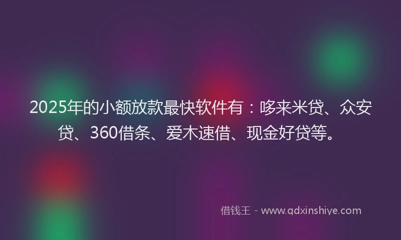 2025年的小额放款最快软件有：哆来米贷、众安贷、360借条、爱木速借、现金好贷等。
