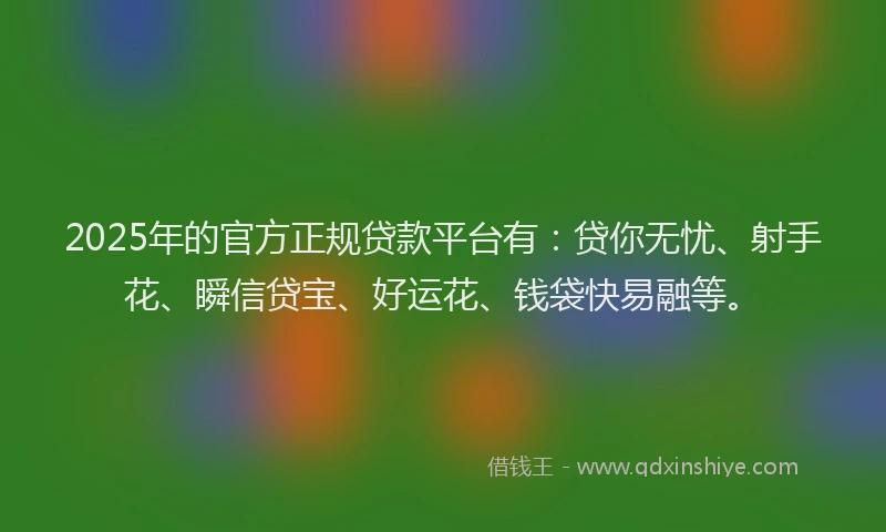 2025年的官方正规贷款平台有：贷你无忧、射手花、瞬信贷宝、好运花、钱袋快易融等。