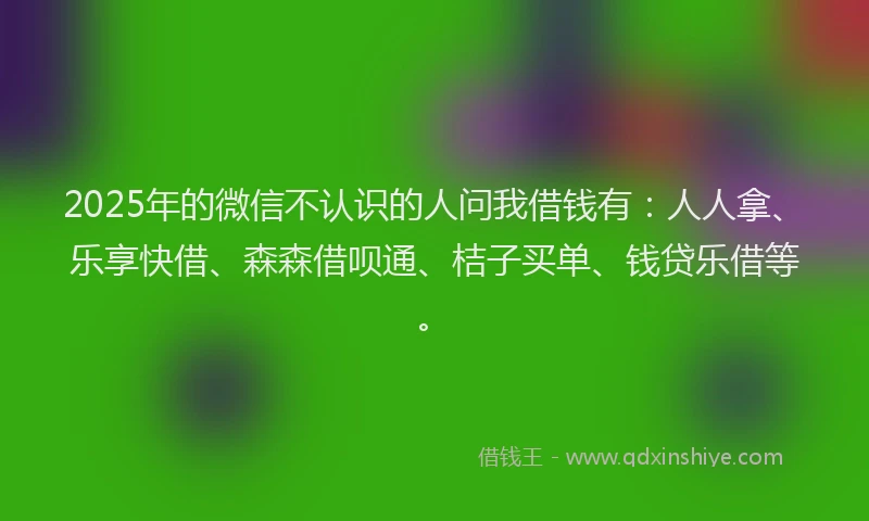 2025年的微信不认识的人问我借钱有：人人拿、乐享快借、森森借呗通、桔子买单、钱贷乐借等。
