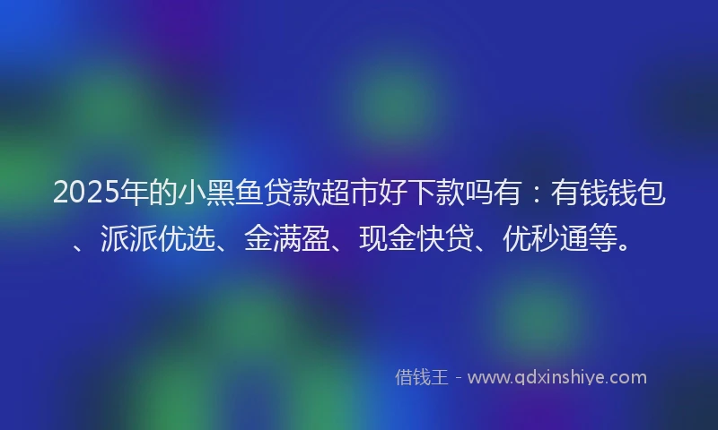 2025年的小黑鱼贷款超市好下款吗有：有钱钱包、派派优选、金满盈、现金快贷、优秒通等。