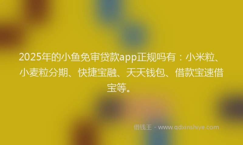 2025年的小鱼免审贷款app正规吗有：小米粒、小麦粒分期、快捷宝融、天天钱包、借款宝速借宝等。
