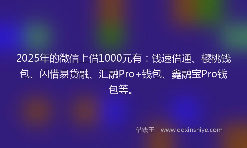 2025年的微信上借1000元有：钱速借通、樱桃钱包、闪借易贷融、汇融Pro+钱包、鑫融宝Pro钱包等。