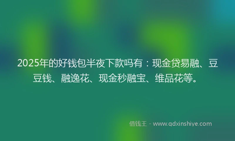 2025年的好钱包半夜下款吗有：现金贷易融、豆豆钱、融逸花、现金秒融宝、维品花等。