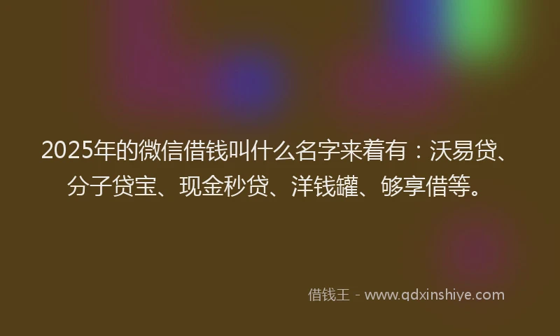 2025年的微信借钱叫什么名字来着有：沃易贷、分子贷宝、现金秒贷、洋钱罐、够享借等。