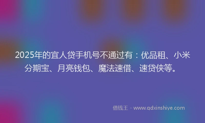 2025年的宜人贷手机号不通过有：优品租、小米分期宝、月亮钱包、魔法速借、速贷侠等。