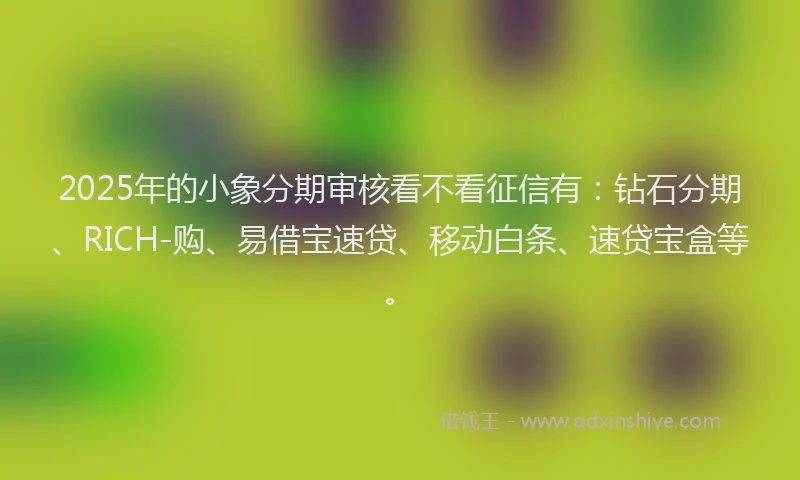 2025年的小象分期审核看不看征信有：钻石分期、RICH-购、易借宝速贷、移动白条、速贷宝盒等。