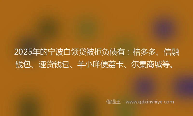 2025年的宁波白领贷被拒负债有：桔多多、信融钱包、速贷钱包、羊小咩便荔卡、尔集商城等。