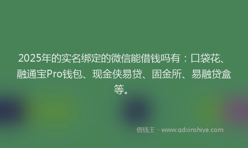 2025年的实名绑定的微信能借钱吗有：口袋花、融通宝Pro钱包、现金侠易贷、固金所、易融贷盒等。