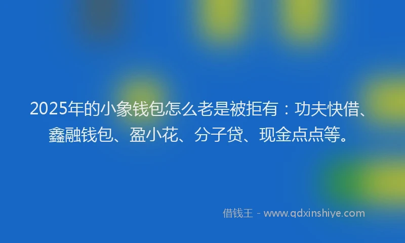 2025年的小象钱包怎么老是被拒有：功夫快借、鑫融钱包、盈小花、分子贷、现金点点等。