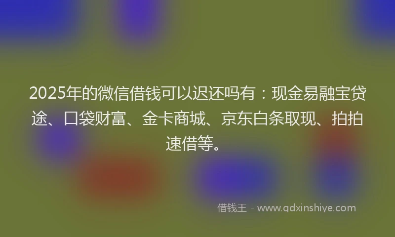 2025年的微信借钱可以迟还吗有：现金易融宝贷途、口袋财富、金卡商城、京东白条取现、拍拍速借等。