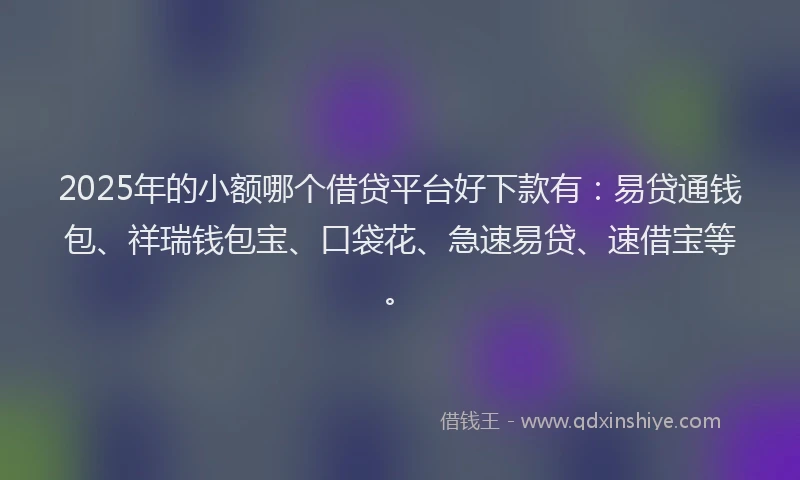 2025年的小额哪个借贷平台好下款有：易贷通钱包、祥瑞钱包宝、口袋花、急速易贷、速借宝等。