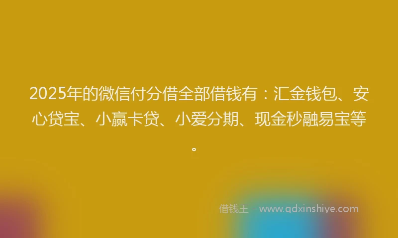 2025年的微信付分借全部借钱有：汇金钱包、安心贷宝、小赢卡贷、小爱分期、现金秒融易宝等。