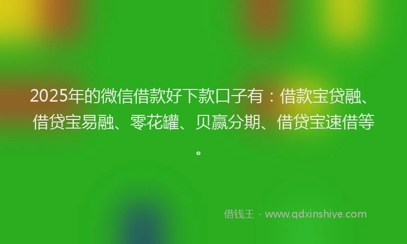 2025年的微信借款好下款口子有：借款宝贷融、借贷宝易融、零花罐、贝赢分期、借贷宝速借等。