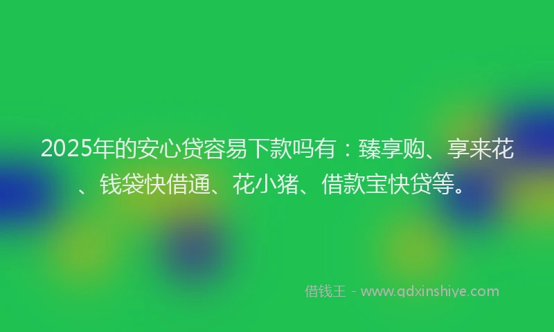 2025年的安心贷容易下款吗有：臻享购、享来花、钱袋快借通、花小猪、借款宝快贷等。