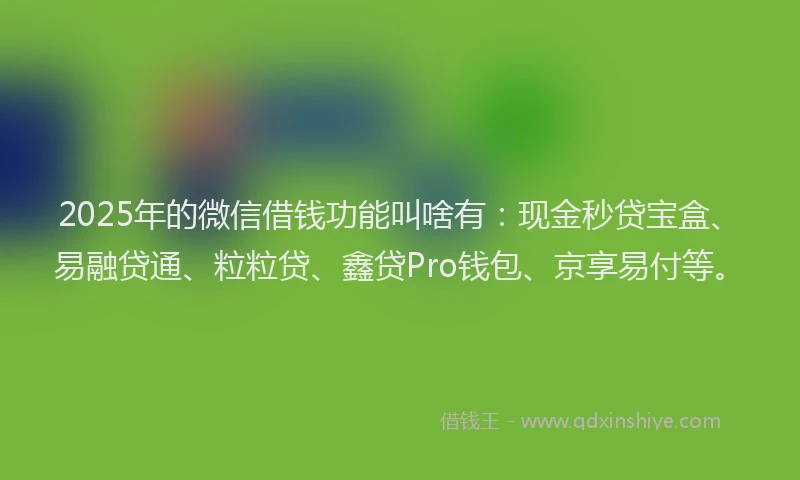 2025年的微信借钱功能叫啥有：现金秒贷宝盒、易融贷通、粒粒贷、鑫贷Pro钱包、京享易付等。
