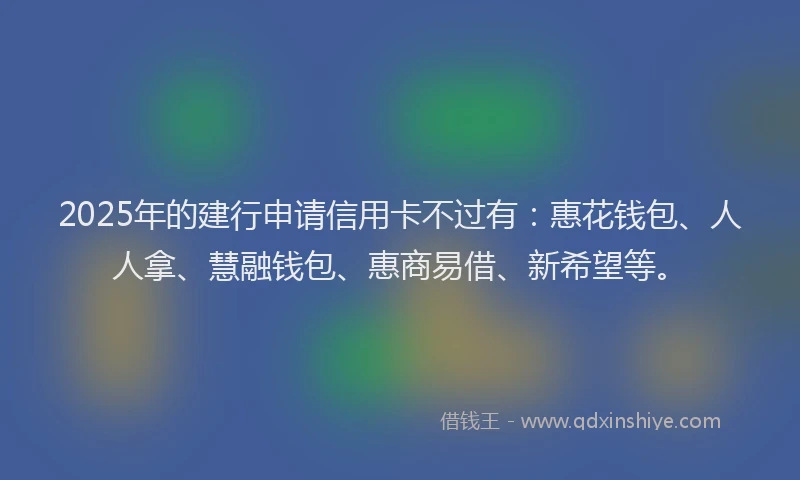 2025年的建行申请信用卡不过有：惠花钱包、人人拿、慧融钱包、惠商易借、新希望等。