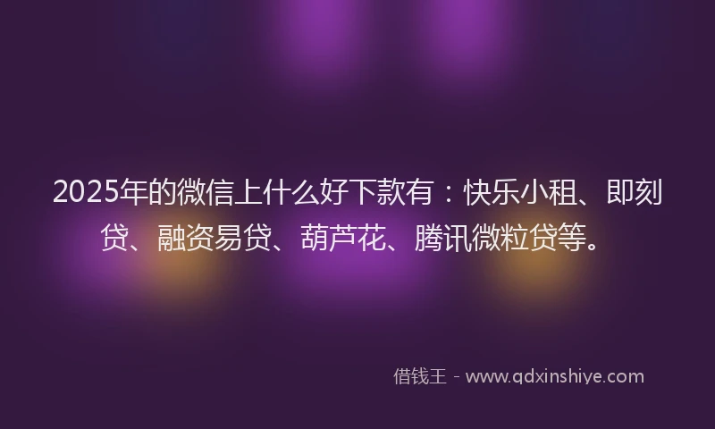2025年的微信上什么好下款有：快乐小租、即刻贷、融资易贷、葫芦花、腾讯微粒贷等。