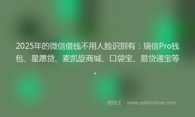 2025年的微信借钱不用人脸识别有：瑞信Pro钱包、星愿贷、麦凯旋商城、口袋宝、易贷通宝等。