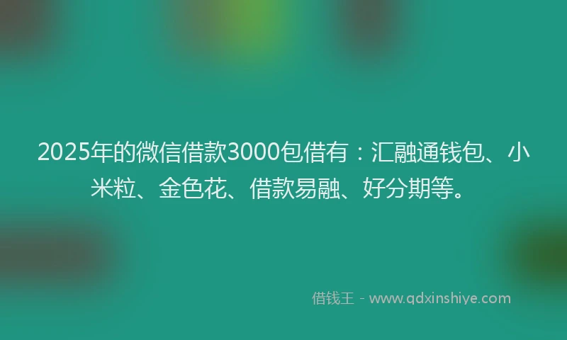 2025年的微信借款3000包借有：汇融通钱包、小米粒、金色花、借款易融、好分期等。