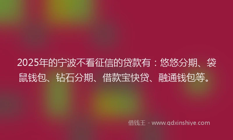 2025年的宁波不看征信的贷款有：悠悠分期、袋鼠钱包、钻石分期、借款宝快贷、融通钱包等。