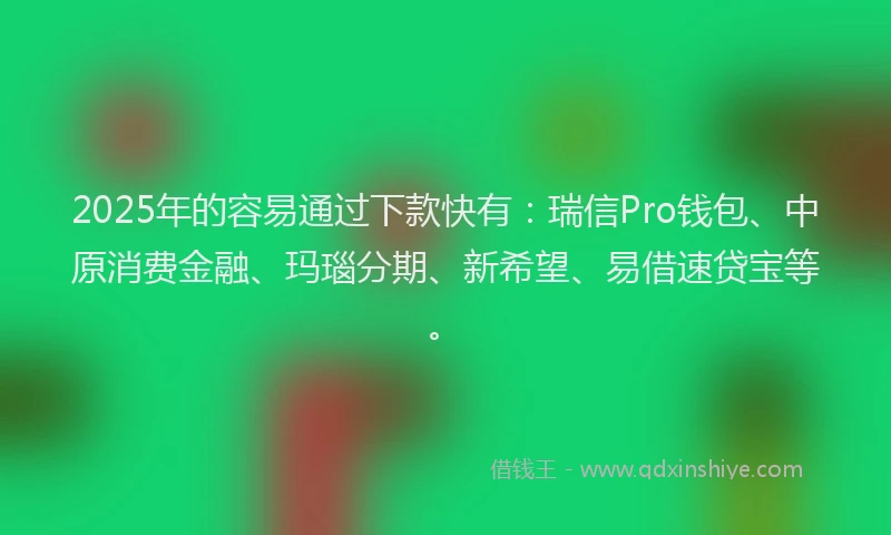 2025年的容易通过下款快有：瑞信Pro钱包、中原消费金融、玛瑙分期、新希望、易借速贷宝等。