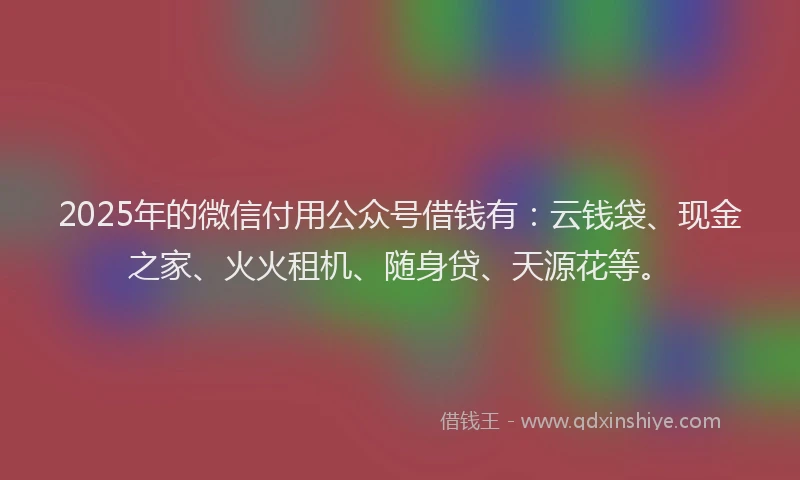 2025年的微信付用公众号借钱有：云钱袋、现金之家、火火租机、随身贷、天源花等。