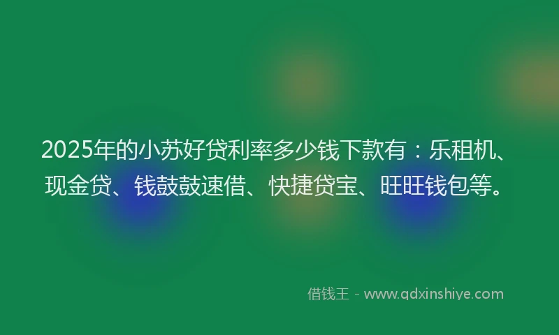 2025年的小苏好贷利率多少钱下款有：乐租机、现金贷、钱鼓鼓速借、快捷贷宝、旺旺钱包等。