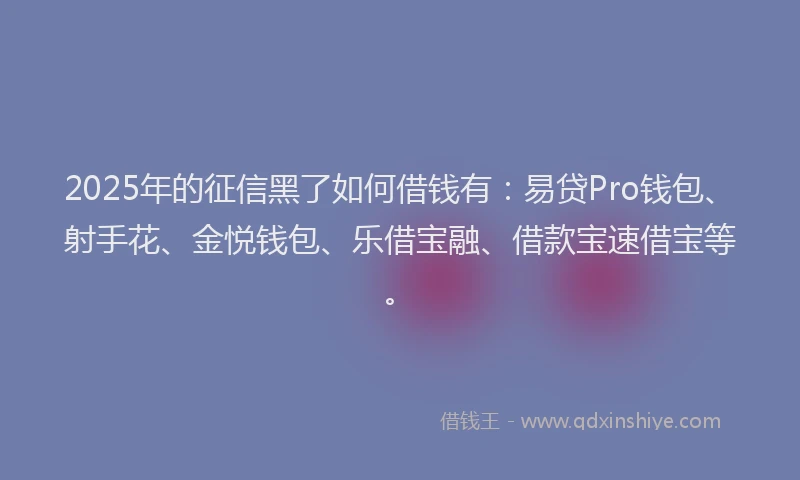 2025年的征信黑了如何借钱有：易贷Pro钱包、射手花、金悦钱包、乐借宝融、借款宝速借宝等。
