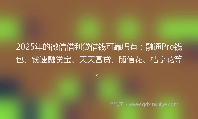 2025年的微信借利贷借钱可靠吗有：融通Pro钱包、钱速融贷宝、天天富贷、随信花、桔享花等。