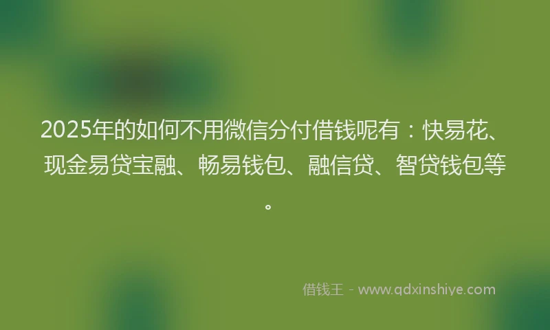2025年的如何不用微信分付借钱呢有：快易花、现金易贷宝融、畅易钱包、融信贷、智贷钱包等。