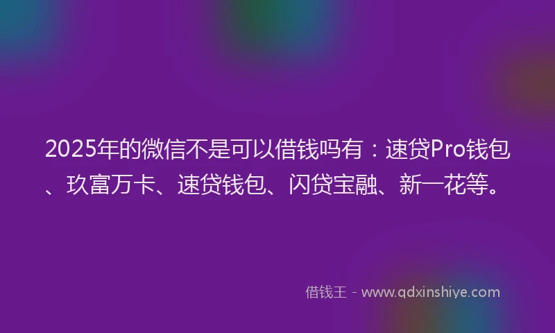 2025年的微信不是可以借钱吗有：速贷Pro钱包、玖富万卡、速贷钱包、闪贷宝融、新一花等。