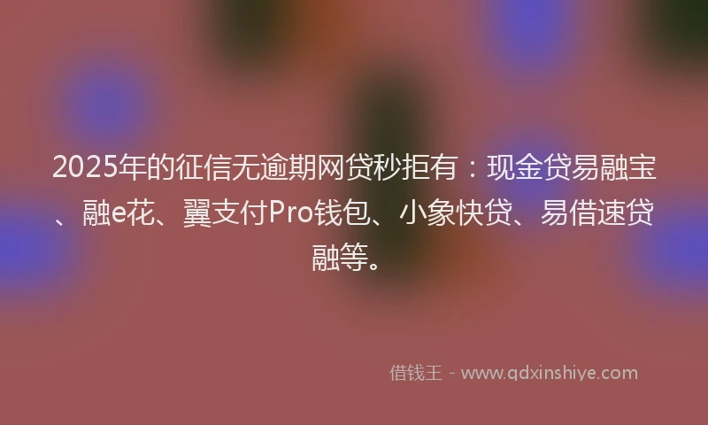 2025年的征信无逾期网贷秒拒有：现金贷易融宝、融e花、翼支付Pro钱包、小象快贷、易借速贷融等。
