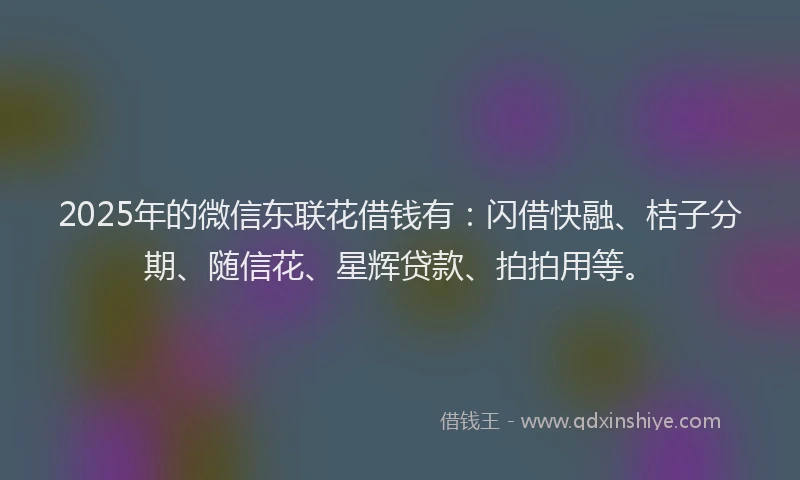 2025年的微信东联花借钱有：闪借快融、桔子分期、随信花、星辉贷款、拍拍用等。