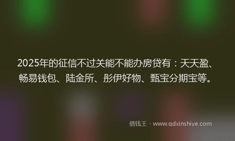2025年的征信不过关能不能办房贷有：天天盈、畅易钱包、陆金所、彤伊好物、甄宝分期宝等。
