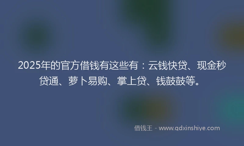2025年的官方借钱有这些有：云钱快贷、现金秒贷通、萝卜易购、掌上贷、钱鼓鼓等。