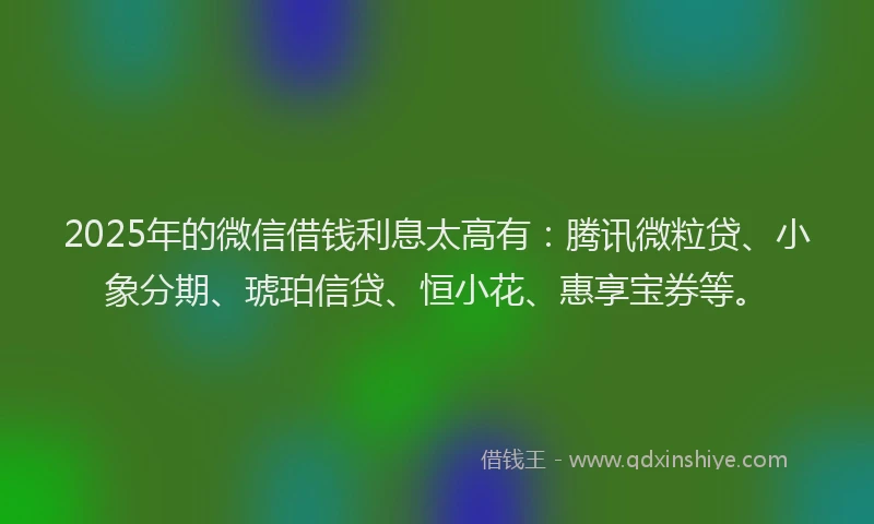 2025年的微信借钱利息太高有：腾讯微粒贷、小象分期、琥珀信贷、恒小花、惠享宝券等。