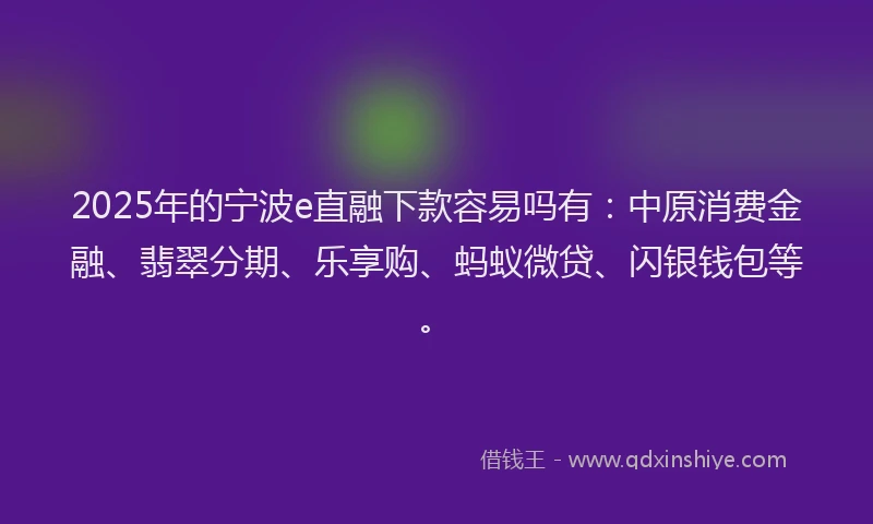 2025年的宁波e直融下款容易吗有：中原消费金融、翡翠分期、乐享购、蚂蚁微贷、闪银钱包等。