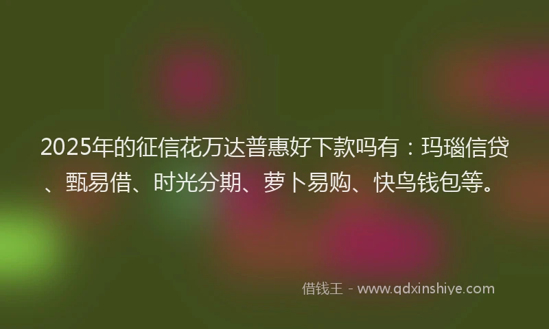 2025年的征信花万达普惠好下款吗有：玛瑙信贷、甄易借、时光分期、萝卜易购、快鸟钱包等。
