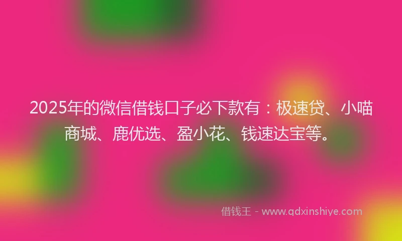 2025年的微信借钱口子必下款有：极速贷、小喵商城、鹿优选、盈小花、钱速达宝等。