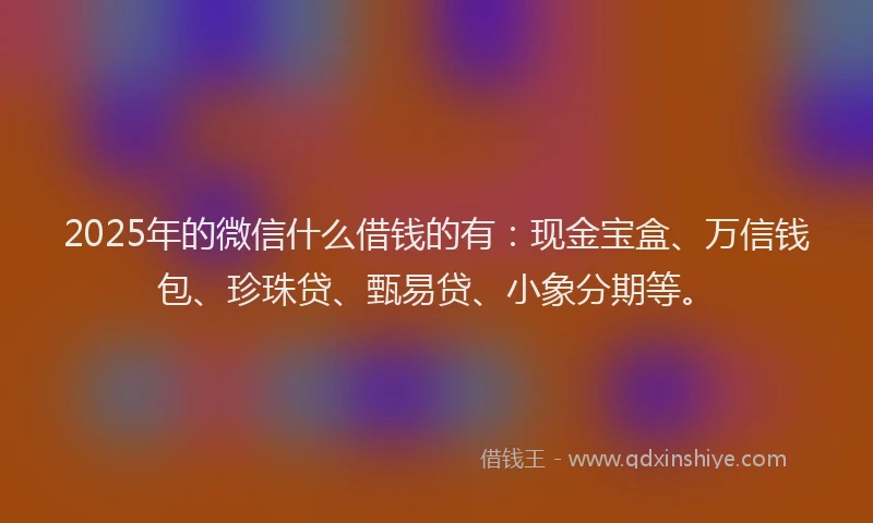 2025年的微信什么借钱的有：现金宝盒、万信钱包、珍珠贷、甄易贷、小象分期等。