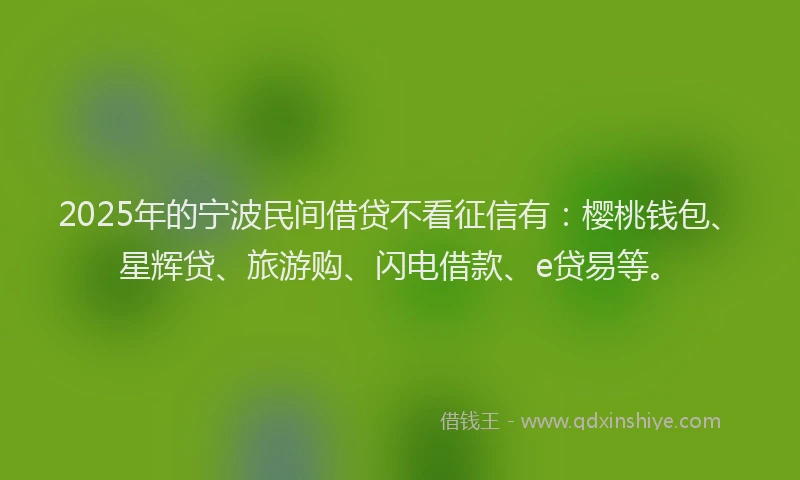 2025年的宁波民间借贷不看征信有：樱桃钱包、星辉贷、旅游购、闪电借款、e贷易等。
