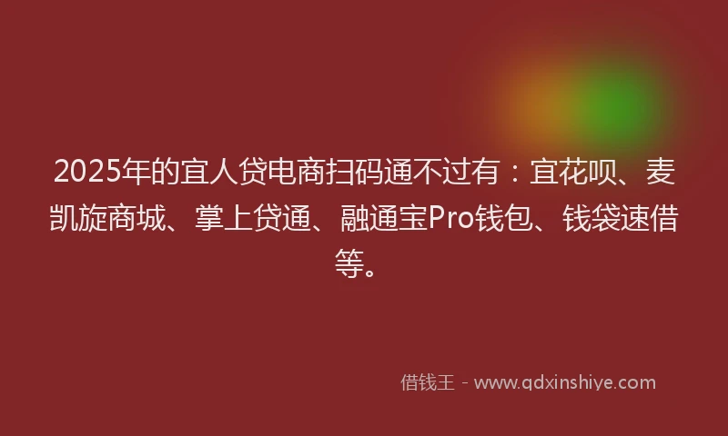 2025年的宜人贷电商扫码通不过有：宜花呗、麦凯旋商城、掌上贷通、融通宝Pro钱包、钱袋速借等。