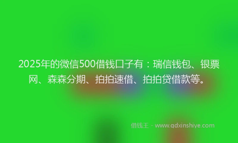 2025年的微信500借钱口子有：瑞信钱包、银票网、森森分期、拍拍速借、拍拍贷借款等。