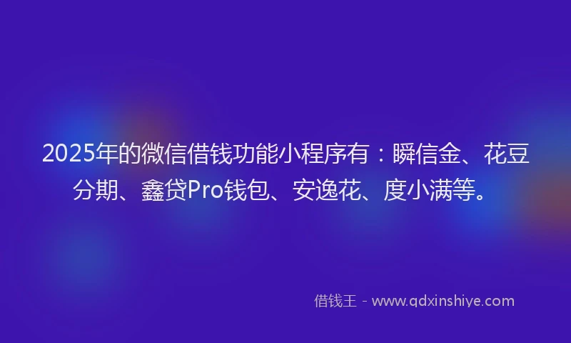 2025年的微信借钱功能小程序有：瞬信金、花豆分期、鑫贷Pro钱包、安逸花、度小满等。